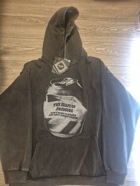 Graphic Hooded Sweatshirt - Distressed Gray with Can Print